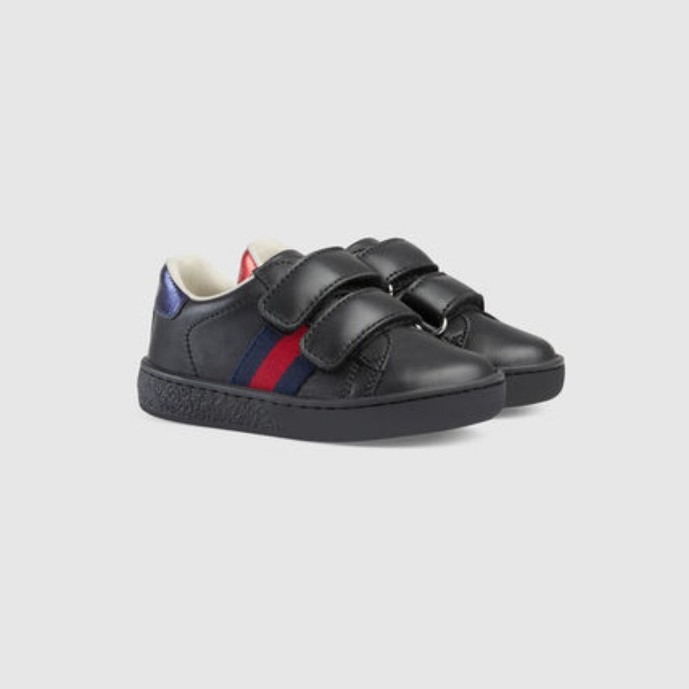 Gucci Ace Black Leather Toddler Sneakers (Unisex) Retail$550.00